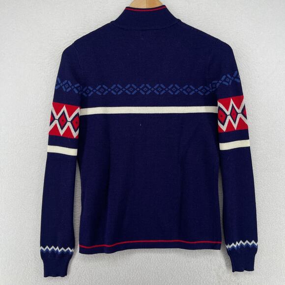 MEISTER Sweater Women S Fair Isle Southwestern Full Zip Cardigan Wool Blend Blue - Picture 2 of 14